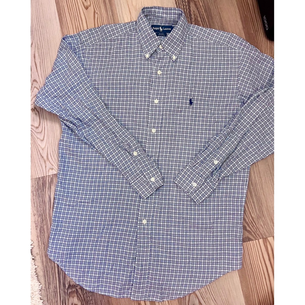 Ralph Lauren Blake Mens Small Blue White Plaid Cotton Button Down Preppy Luxury